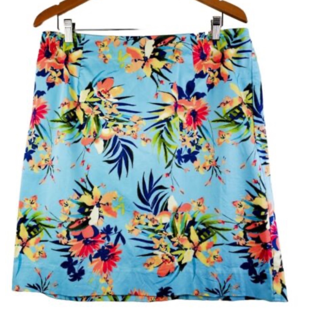 Talbots Floral Print Midi Skirt - Blue and Multicolor